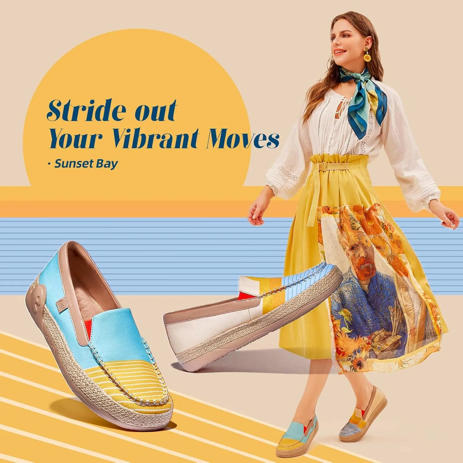 UIN Women's Espadrilles Slip On Lightweight Walking Casual Loafers Comfortable Art Painted Travel Shoes Marbella Series