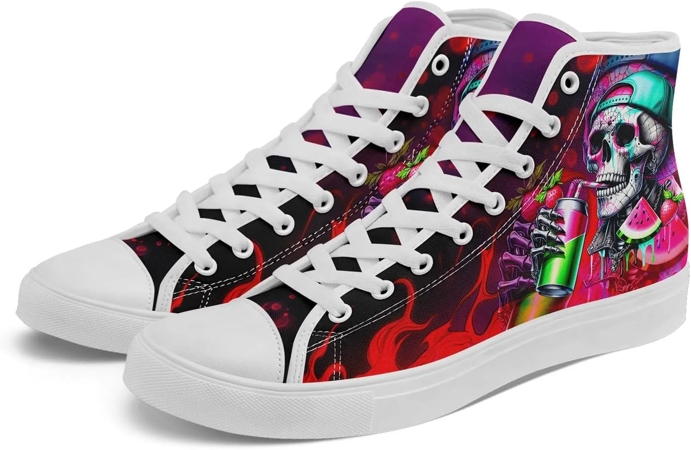 Unisex Skull High Top Sneaker Gothic Canvas Print Shoe Hip Hop Punk Graffiti Rock Shoes Street Casual Trainers Walking Shoes