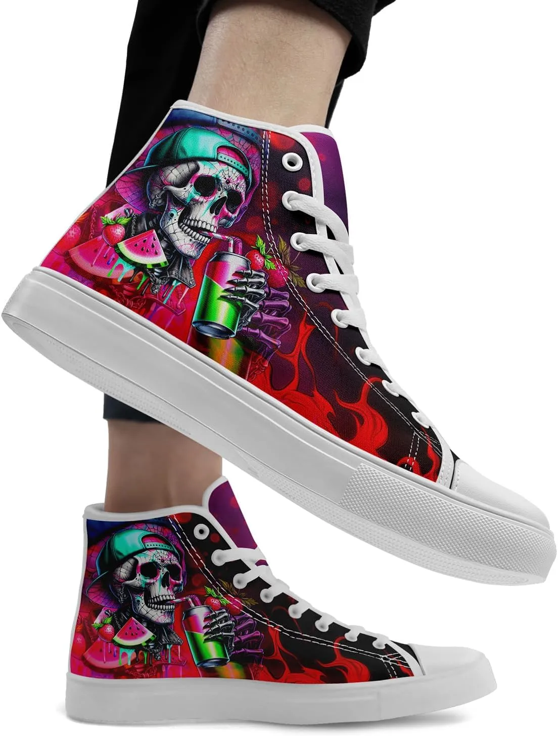 Unisex Skull High Top Sneaker Gothic Canvas Print Shoe Hip Hop Punk Graffiti Rock Shoes Street Casual Trainers Walking Shoes