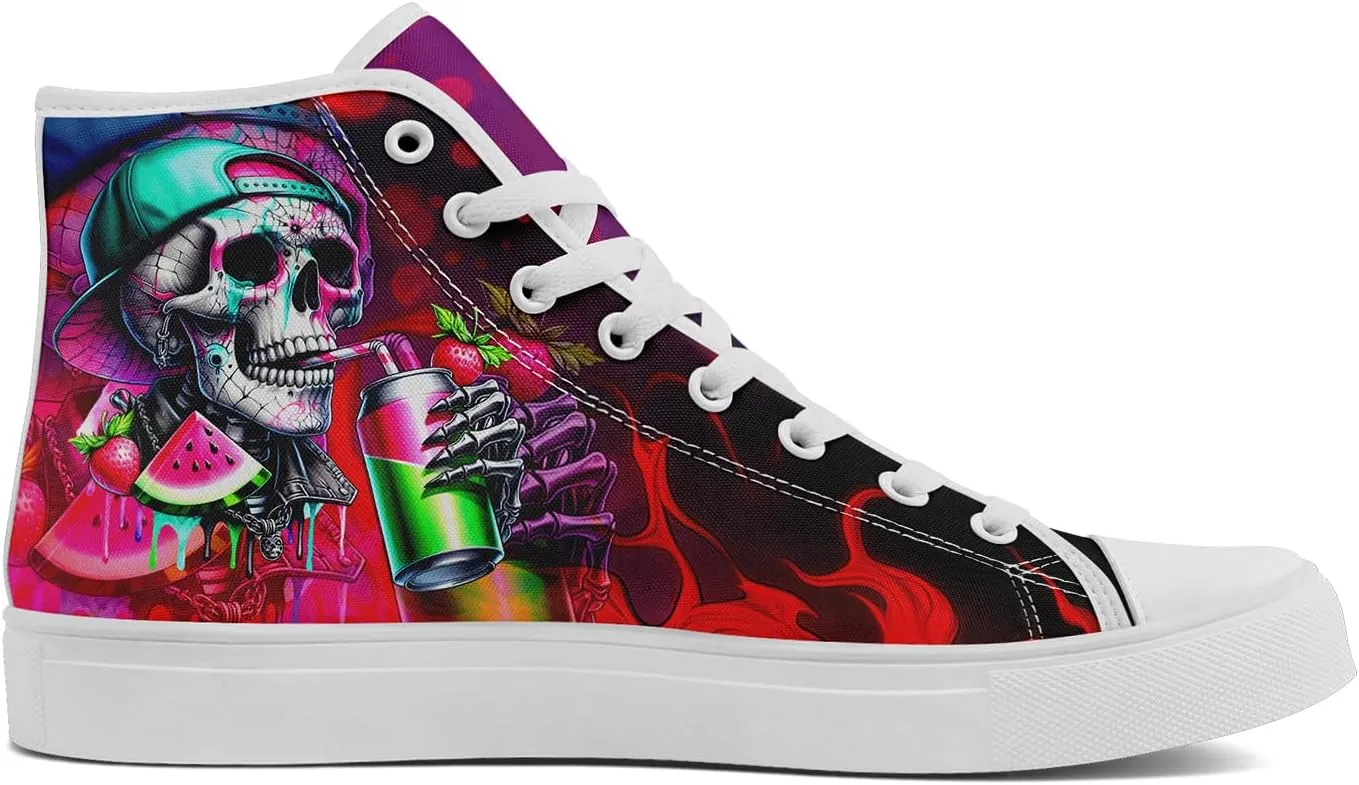 Unisex Skull High Top Sneaker Gothic Canvas Print Shoe Hip Hop Punk Graffiti Rock Shoes Street Casual Trainers Walking Shoes