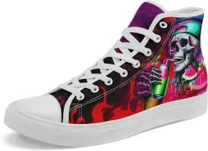 Unisex Skull High Top Sneaker Gothic Canvas Print Shoe Hip Hop Punk Graffiti Rock Shoes Street Casual Trainers Walking Shoes