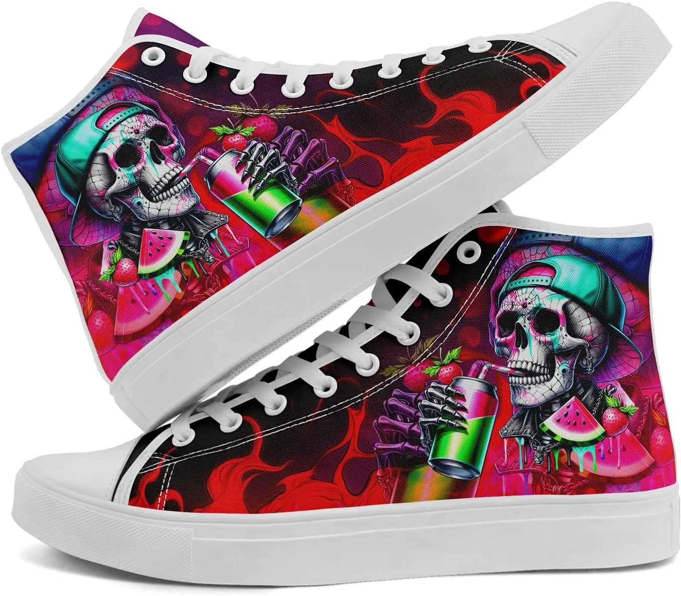 Unisex Skull High Top Sneaker Gothic Canvas Print Shoe Hip Hop Punk Graffiti Rock Shoes Street Casual Trainers Walking Shoes
