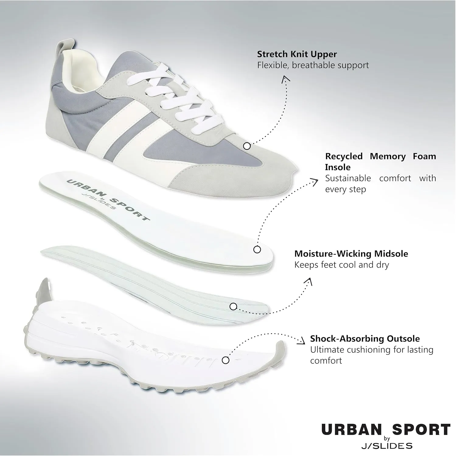 Urban Sport by J/Slides JRDN-Jolie Women's Casual Sneaker | Comfortable Running & Walking Shoes for Women | Stylish Footwear