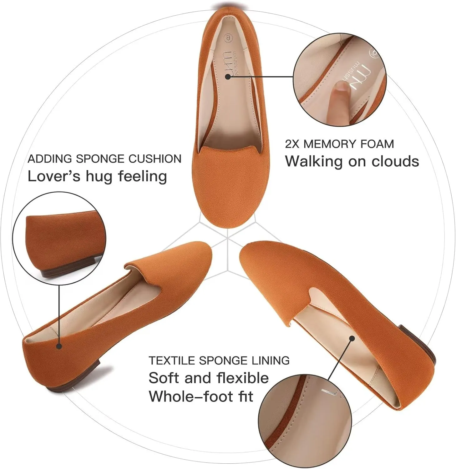 USSHOE Flats Shoes for Women Slip on Round Toe Comfortable Women's Flats Ballet Flats Shoes Loafers