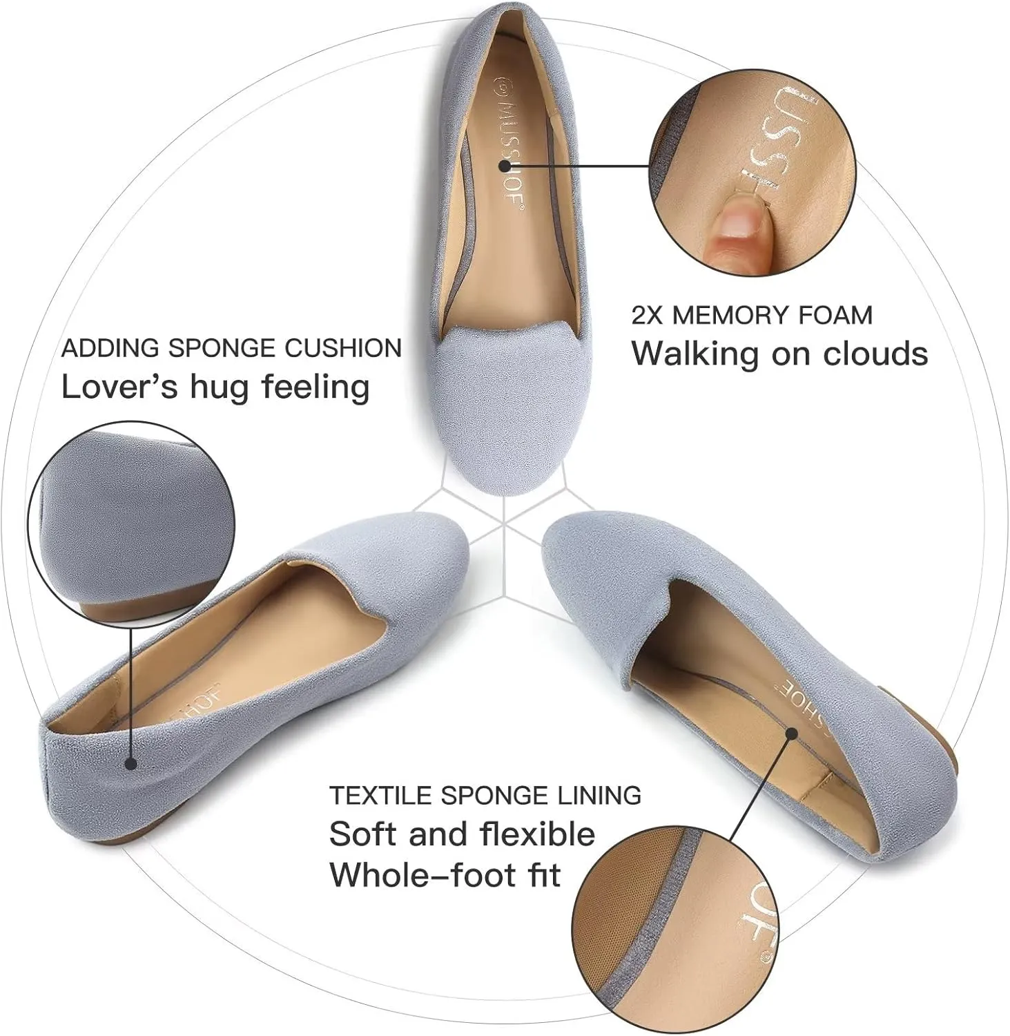 USSHOE Flats Shoes for Women Slip on Round Toe Comfortable Women's Flats Ballet Flats Shoes Loafers