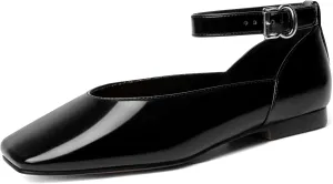 vivianly Mary Jane Shoes for Women Ballet Flats Shoes Buckle Ankle Strap Square Toe Flat Leather Party Dating Flats