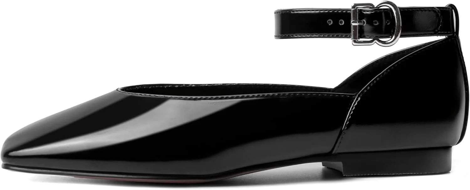 vivianly Mary Jane Shoes for Women Ballet Flats Shoes Buckle Ankle Strap Square Toe Flat Leather Party Dating Flats