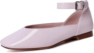vivianly Mary Jane Shoes for Women Ballet Flats Shoes Buckle Ankle Strap Square Toe Flat Leather Party Dating Flats