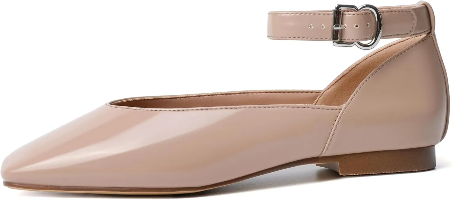 vivianly Mary Jane Shoes for Women Ballet Flats Shoes Buckle Ankle Strap Square Toe Flat Leather Party Dating Flats