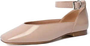 vivianly Mary Jane Shoes for Women Ballet Flats Shoes Buckle Ankle Strap Square Toe Flat Leather Party Dating Flats