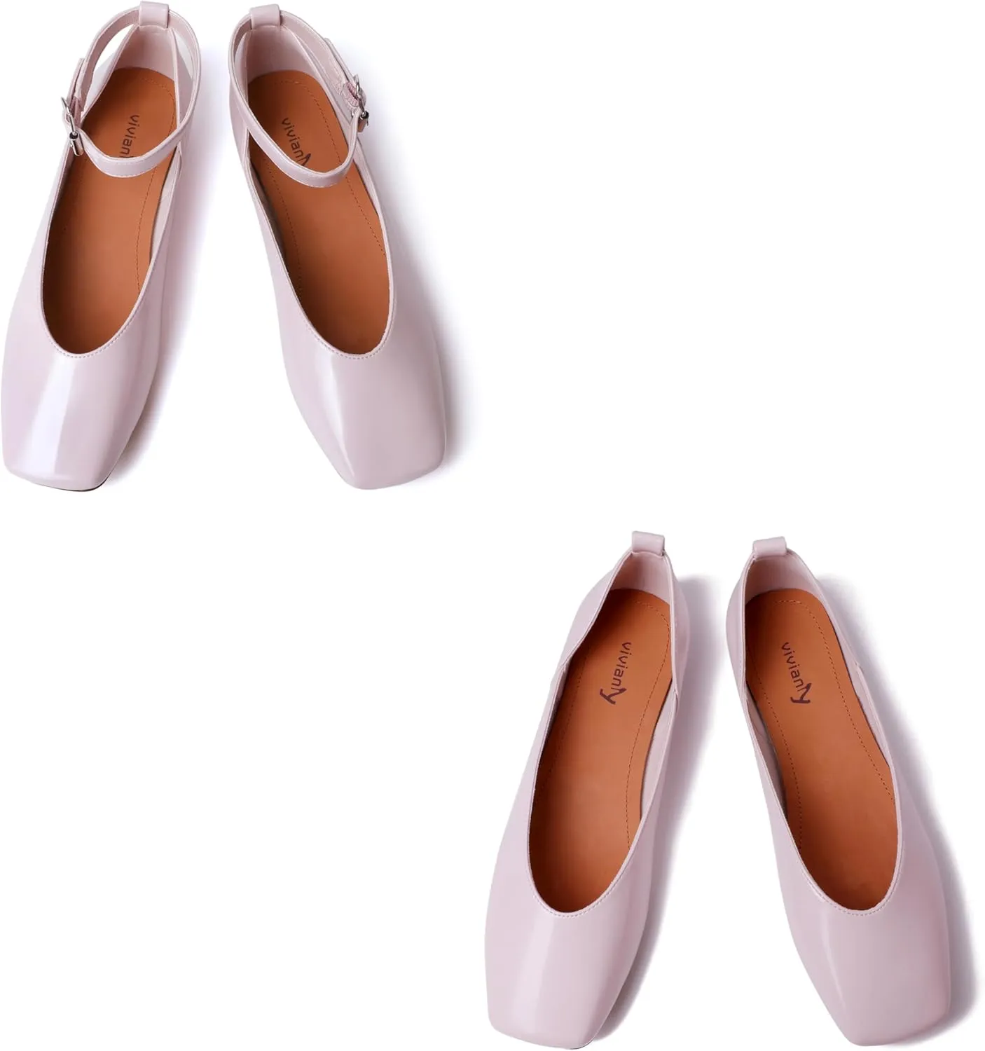 vivianly Mary Jane Shoes for Women Ballet Flats Shoes Buckle Ankle Strap Square Toe Flat Leather Party Dating Flats
