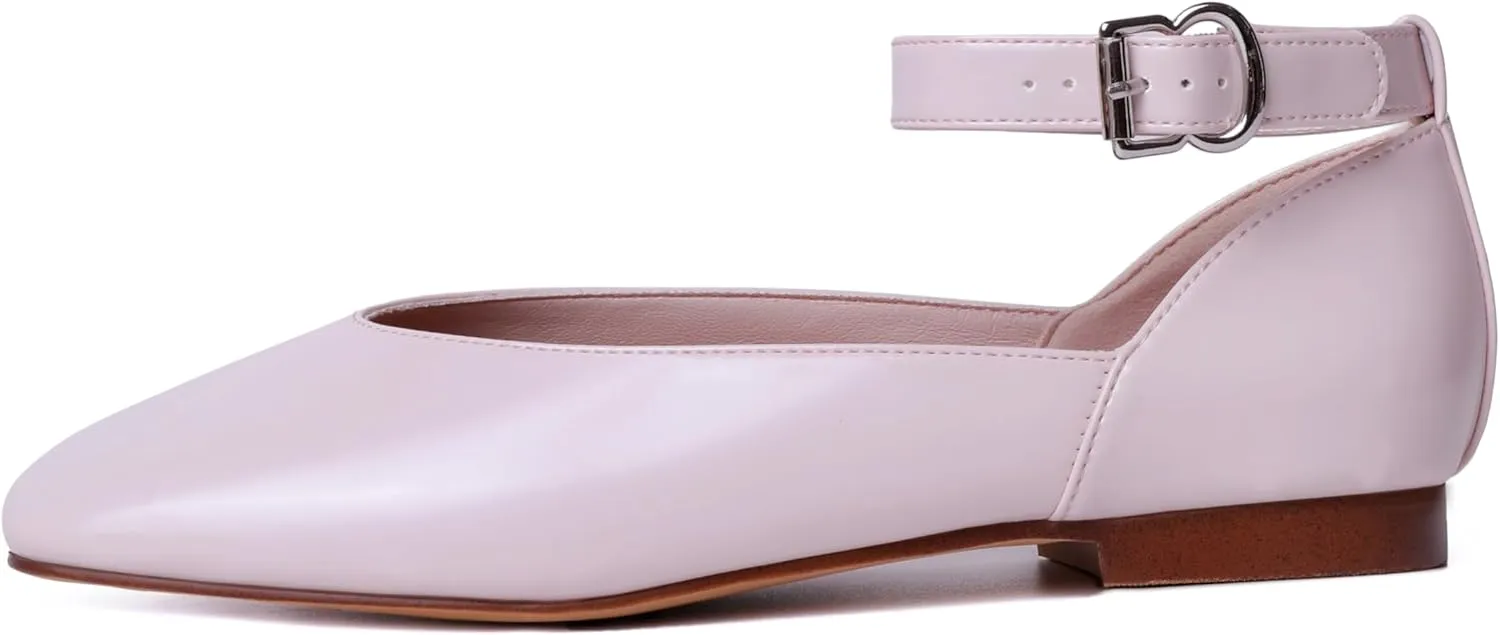 vivianly Mary Jane Shoes for Women Ballet Flats Shoes Buckle Ankle Strap Square Toe Flat Leather Party Dating Flats