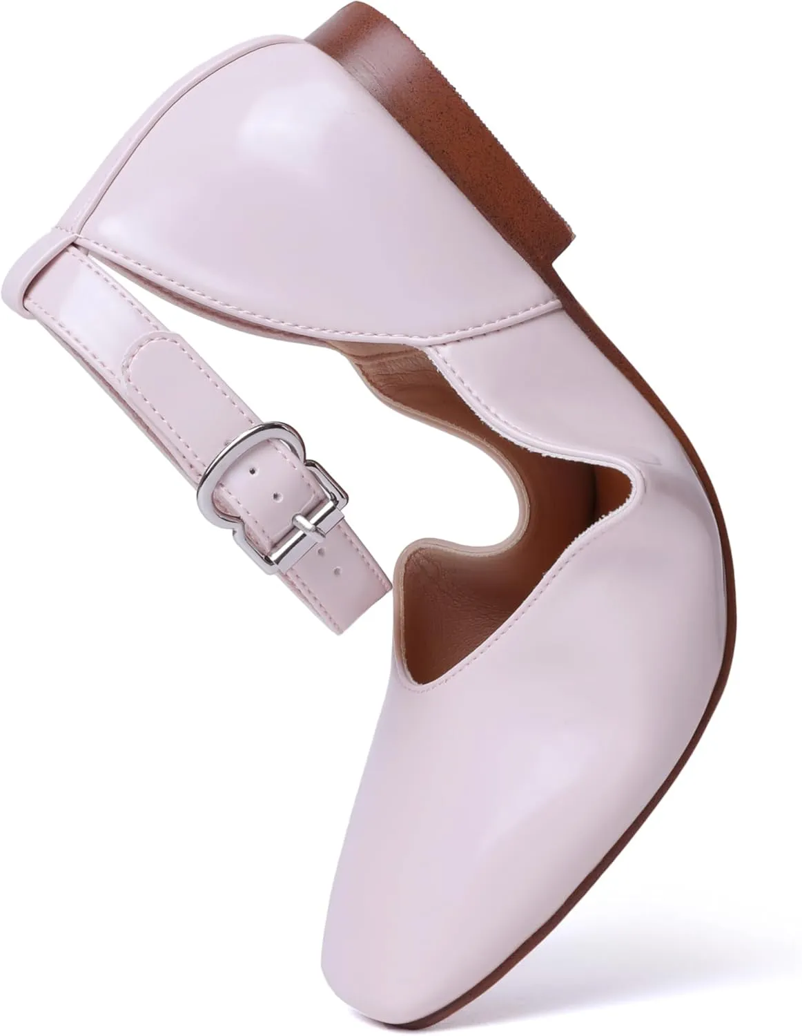 vivianly Mary Jane Shoes for Women Ballet Flats Shoes Buckle Ankle Strap Square Toe Flat Leather Party Dating Flats