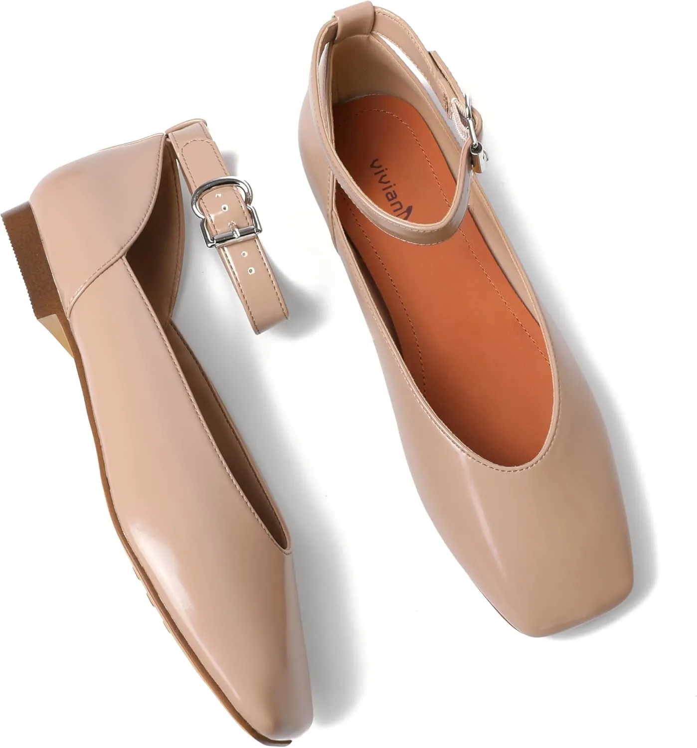 vivianly Mary Jane Shoes for Women Ballet Flats Shoes Buckle Ankle Strap Square Toe Flat Leather Party Dating Flats