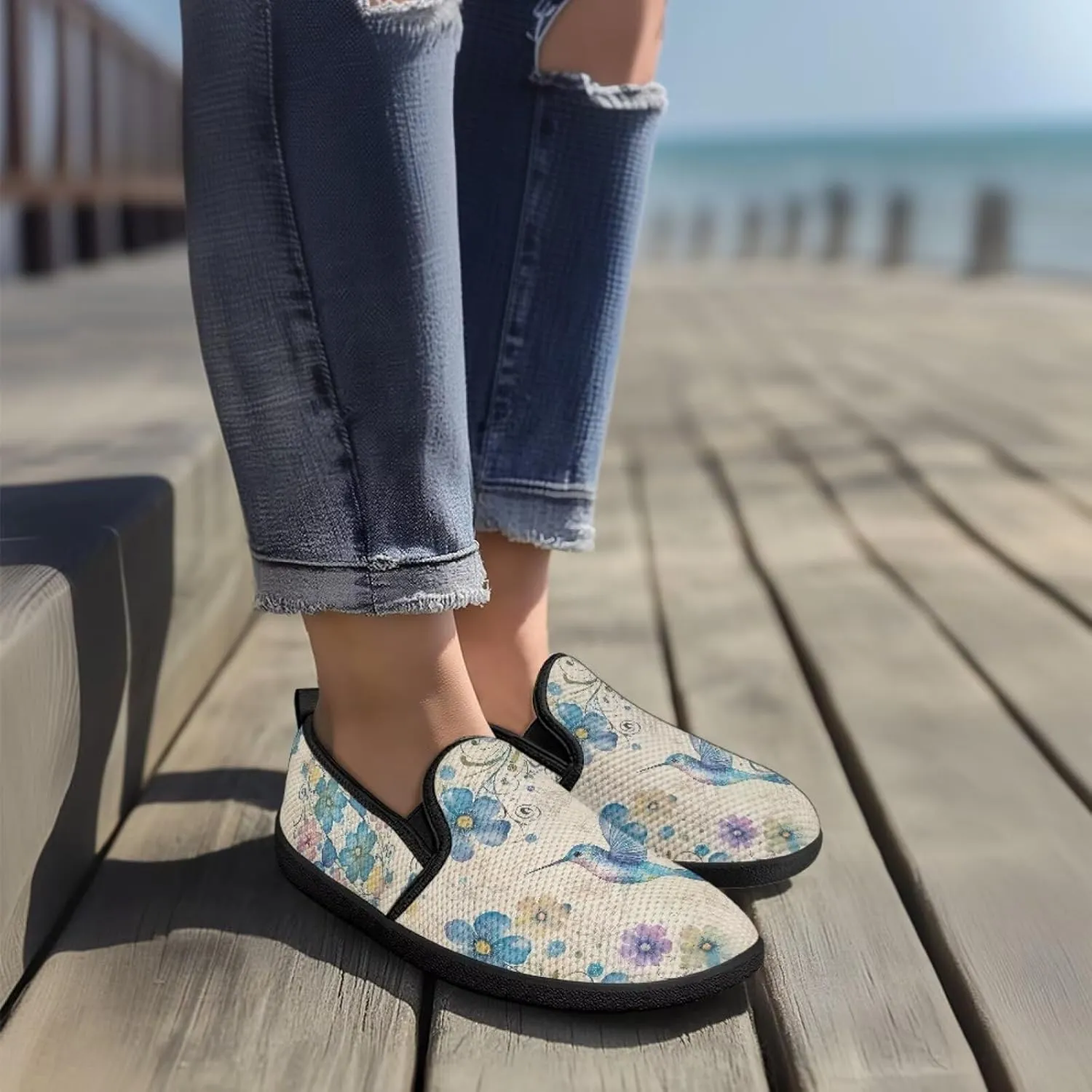 Walking Shoes for Women Slip On Comfy Stretch Mesh Flats Zero Drop Trendy Casual Sneakers Light - Weight Fitness Gym Workout Size 5.5-10.5