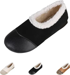 Warm Winter Leather Shoes for Women Shoes with Fuzzy Inside Women Suede Comfortable Slip on Shoes Indoor Outdoor Flats Walking Casual Shoes