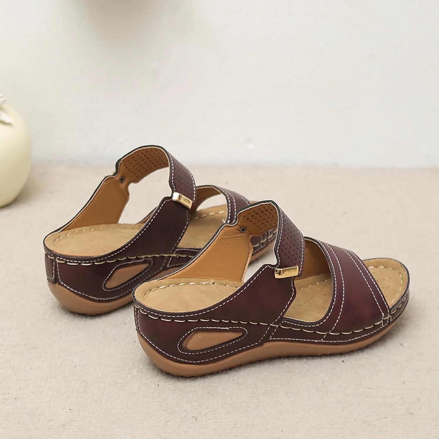 Wedge Sandals for Women Casual Summer Comfortable Fish Mouth Open Toe Double Straps Slip-on Slipper Novelty Trendy Stitched Outdoor Ladies Shoes