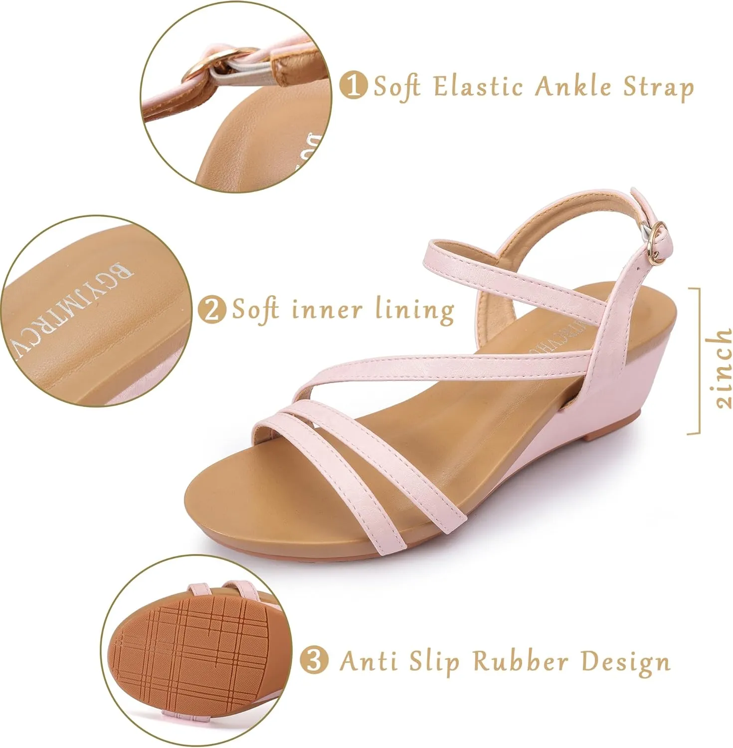 Wedge Sandals for Women Dress Elastic Ankle Strap Rhinestone Sandals Summer Comfortable Shoe