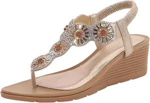 Wedge Sandals for Women On Strappy Boho Platform Sandals Open Toe Summer Festival Or Vacation Shoes Orthopedic Sandal Beach Dressy Flip Flops for Wide Toe 2025 Spring