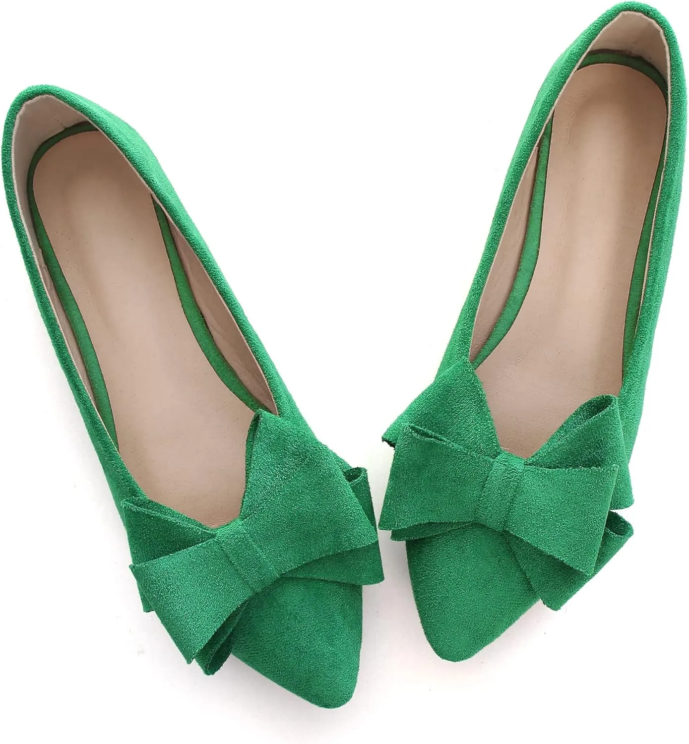 WENJIAZHIZHI Flat Dress Shoes Women Comfortable Ballet Flats Slip On Pearls Knot Dressy Shoes Pointed Toe