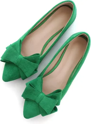WENJIAZHIZHI Flat Dress Shoes Women Comfortable Ballet Flats Slip On Pearls Knot Dressy Shoes Pointed Toe