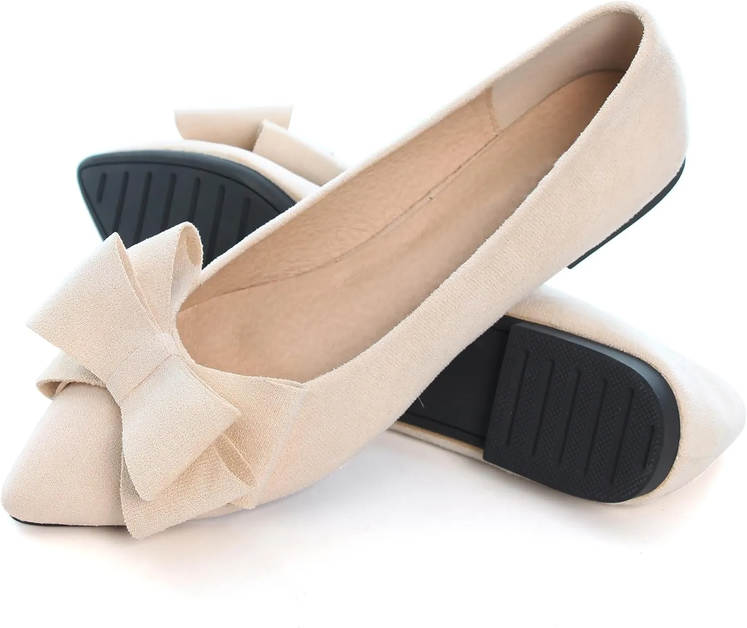 WENJIAZHIZHI Flat Dress Shoes Women Comfortable Ballet Flats Slip On Pearls Knot Dressy Shoes Pointed Toe