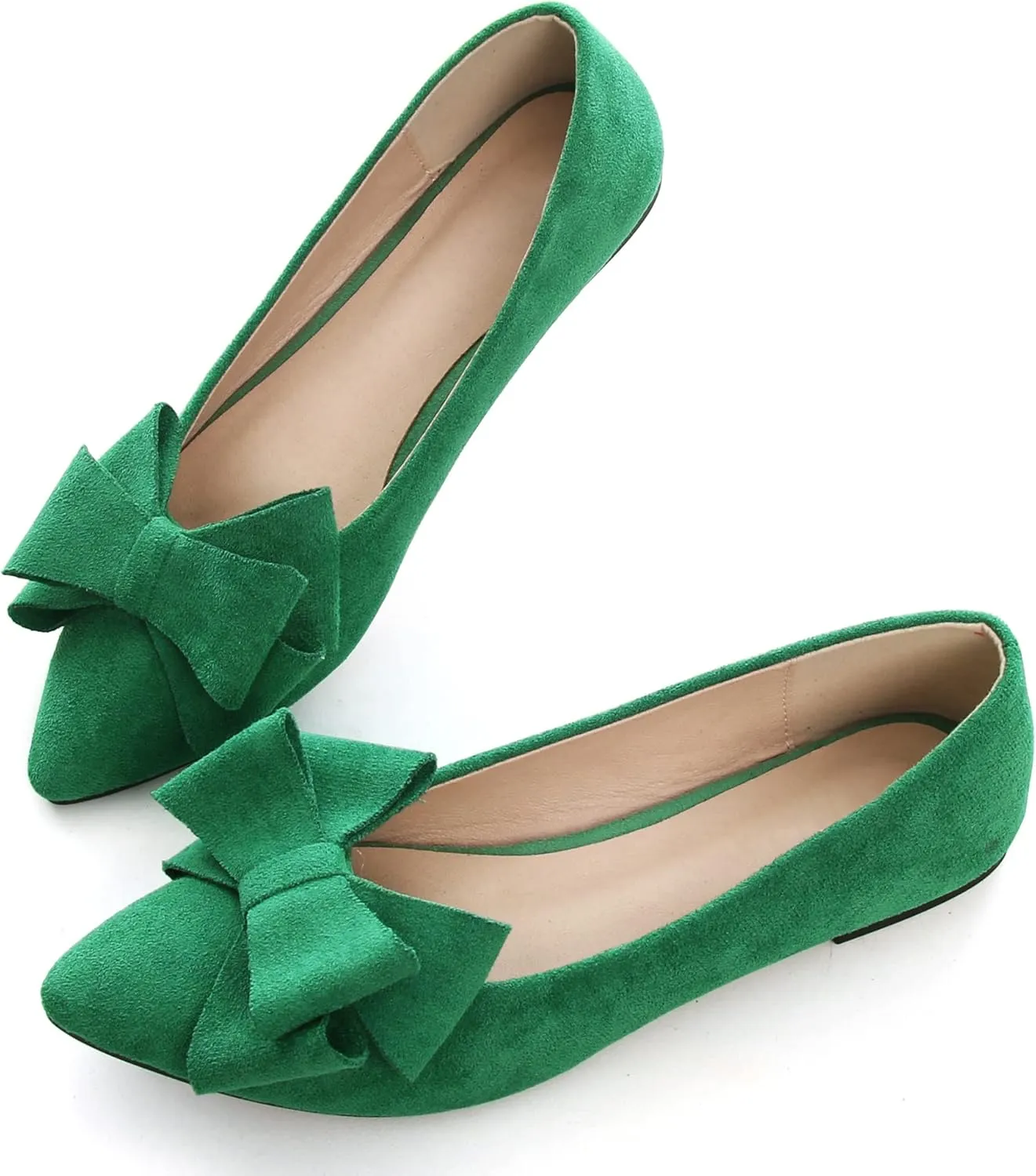 WENJIAZHIZHI Flat Dress Shoes Women Comfortable Ballet Flats Slip On Pearls Knot Dressy Shoes Pointed Toe