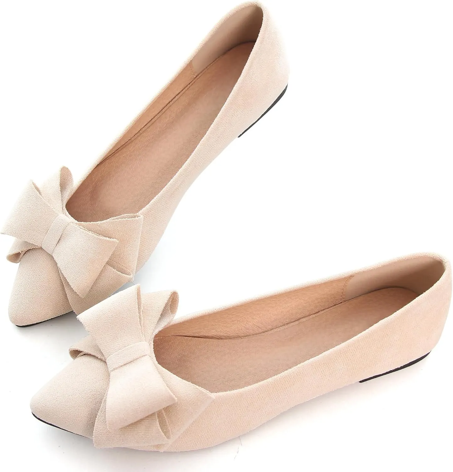 WENJIAZHIZHI Flat Dress Shoes Women Comfortable Ballet Flats Slip On Pearls Knot Dressy Shoes Pointed Toe