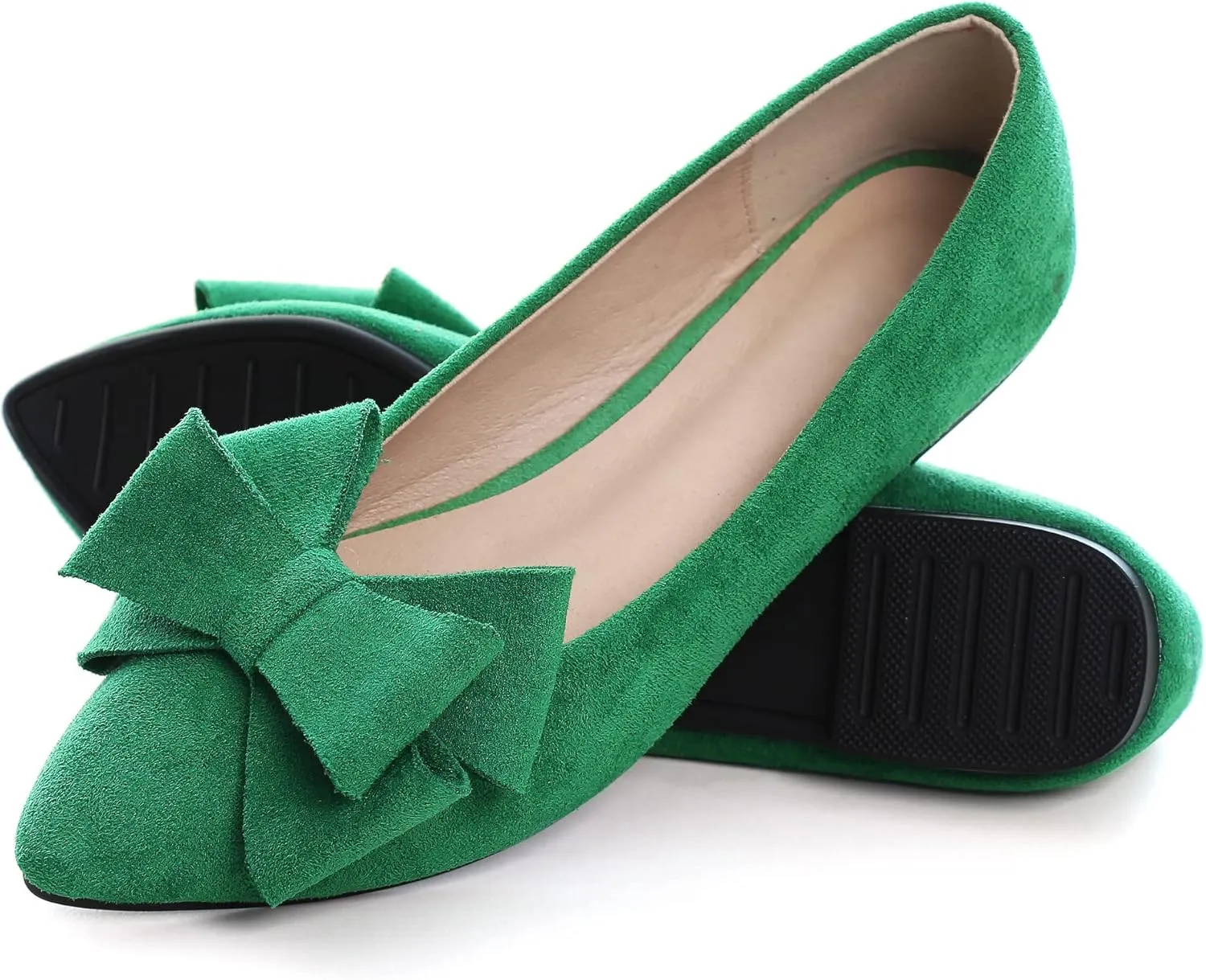 WENJIAZHIZHI Flat Dress Shoes Women Comfortable Ballet Flats Slip On Pearls Knot Dressy Shoes Pointed Toe