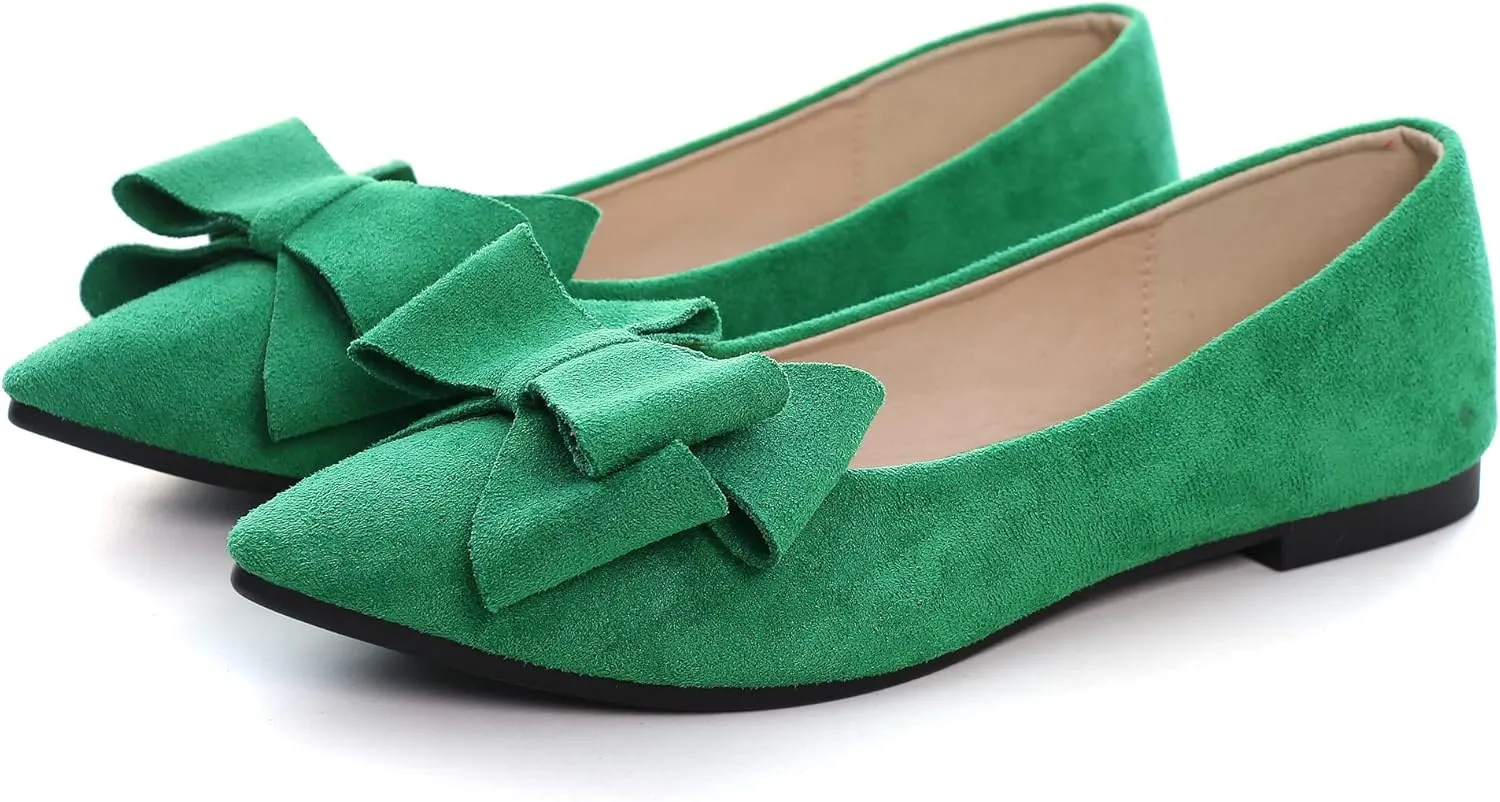 WENJIAZHIZHI Flat Dress Shoes Women Comfortable Ballet Flats Slip On Pearls Knot Dressy Shoes Pointed Toe