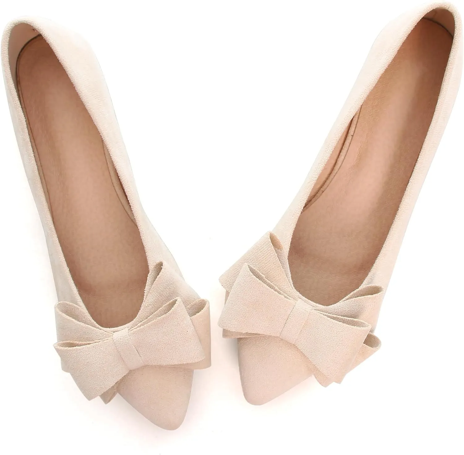 WENJIAZHIZHI Flat Dress Shoes Women Comfortable Ballet Flats Slip On Pearls Knot Dressy Shoes Pointed Toe