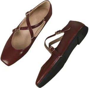 WENJIAZHIZHI Women's Mary Jane Flats Shoes Fashion Ankle Double Buckle Cross Strap Dressy Wedding Ballet Flat
