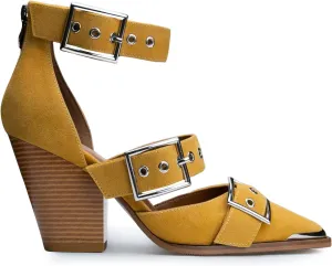 Western Sandals for Women Chunky Heel Pointed Toe Pumps Metal Buckle Strappy Western Comfortable Bridal Shoes