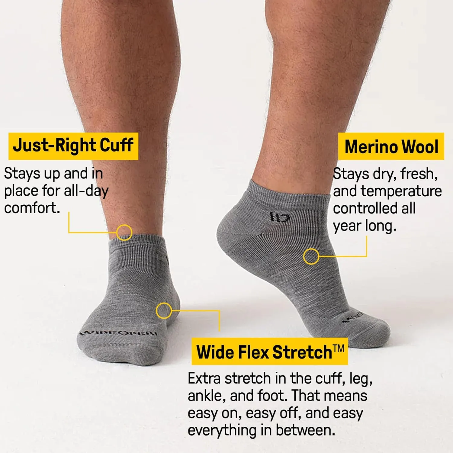 Wide Open No Show Men's Merino Wool Socks - Everyday Wide Ankle Socks for Wide Feet