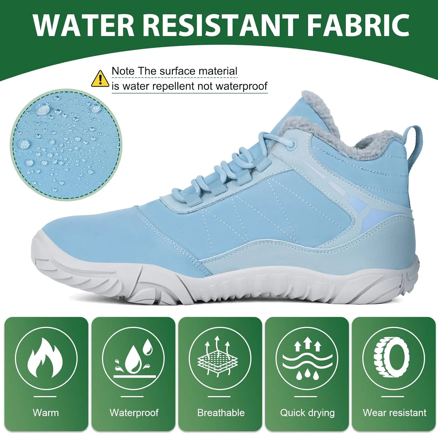 Winter Snow Boots for Women Men Hike Barefoot Shoes Minimalist Winter Snow Boots Zero Drop & Wide Toe Box & Waterproof Fur Lining Snow Booties Warm Hike Shoes