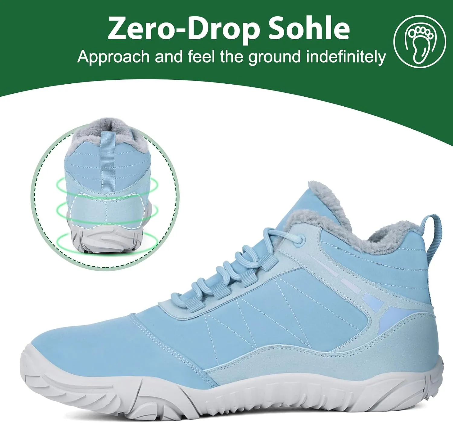 Winter Snow Boots for Women Men Hike Barefoot Shoes Minimalist Winter Snow Boots Zero Drop & Wide Toe Box & Waterproof Fur Lining Snow Booties Warm Hike Shoes
