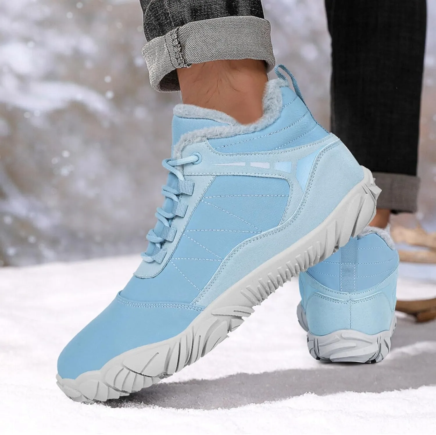 Winter Snow Boots for Women Men Hike Barefoot Shoes Minimalist Winter Snow Boots Zero Drop & Wide Toe Box & Waterproof Fur Lining Snow Booties Warm Hike Shoes