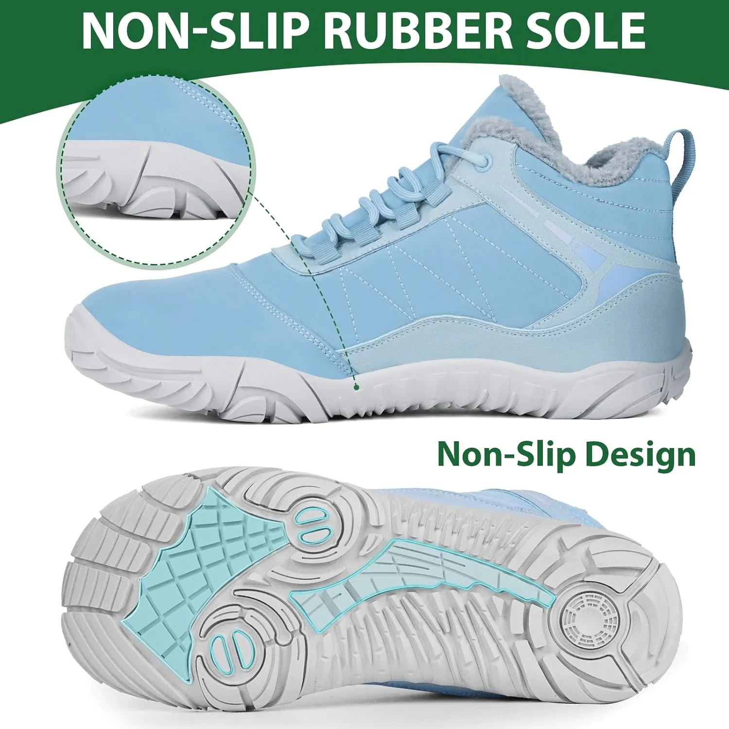 Winter Snow Boots for Women Men Hike Barefoot Shoes Minimalist Winter Snow Boots Zero Drop & Wide Toe Box & Waterproof Fur Lining Snow Booties Warm Hike Shoes