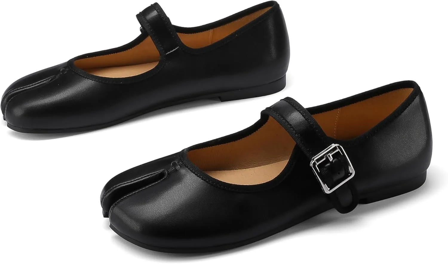 Women Fashion Buckle Strap Casual Flats Ballerina Ninja Cozy Dress Shoes Mary Jane Moccasins Ballet Faux Leather Split Toe Shoes
