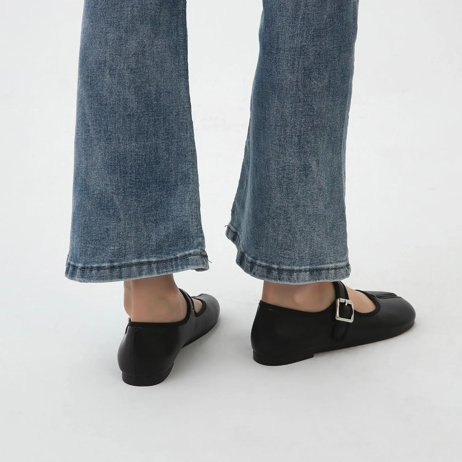 Women Fashion Buckle Strap Casual Flats Ballerina Ninja Cozy Dress Shoes Mary Jane Moccasins Ballet Faux Leather Split Toe Shoes