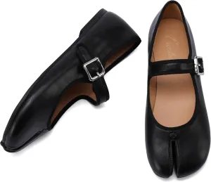 Women Fashion Buckle Strap Casual Flats Ballerina Ninja Cozy Dress Shoes Mary Jane Moccasins Ballet Faux Leather Split Toe Shoes
