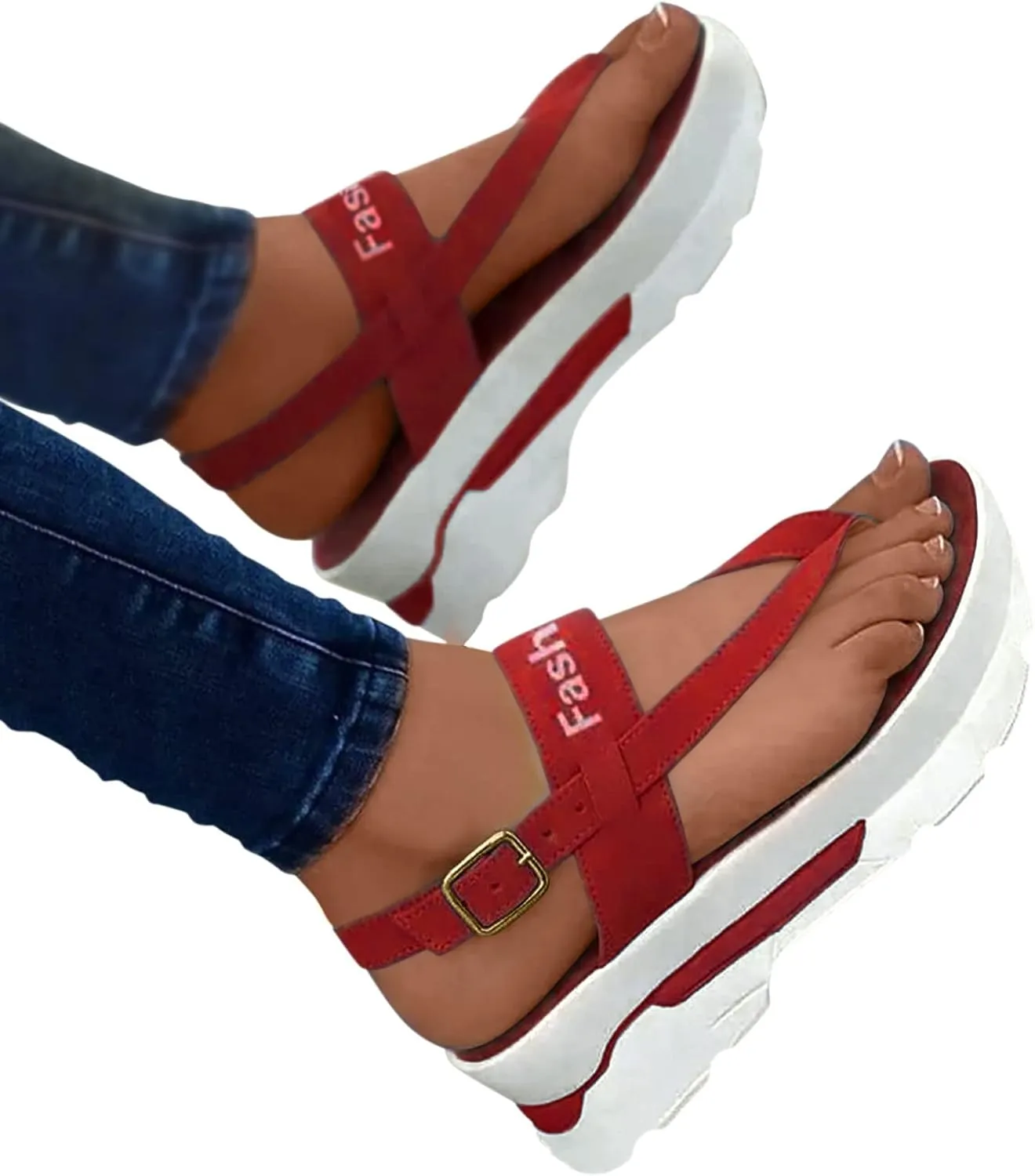 Women Platform Sandal Adjustable Buckle Ankle Strap Clip Toe Sandal Summer Open Toe Non Slip Flip Flops For Beach