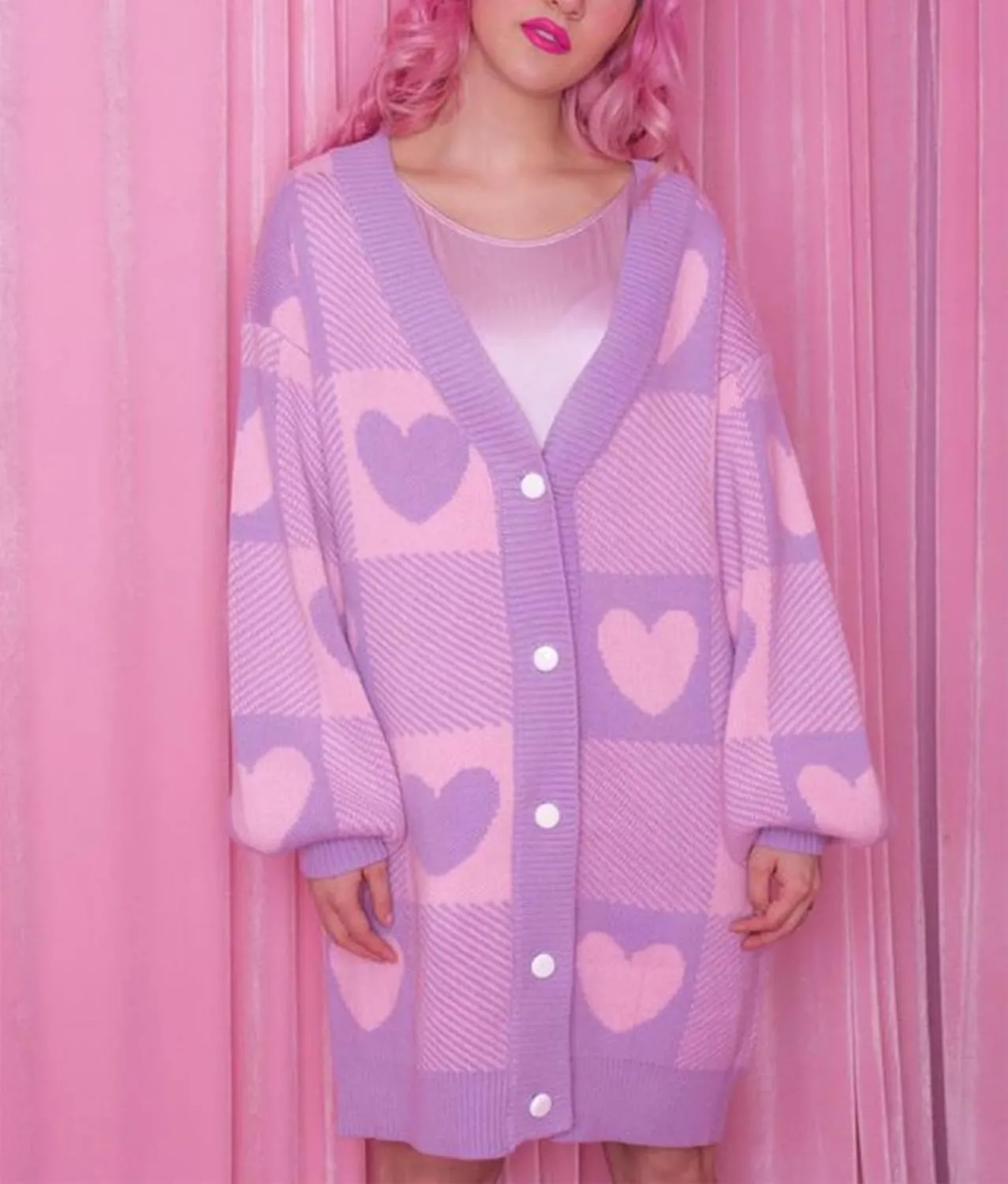 Women Valentine's Day Sweater Cardigan Romantic Heart Print Button Down Open Front Sweater Chunky Sweater Outwear