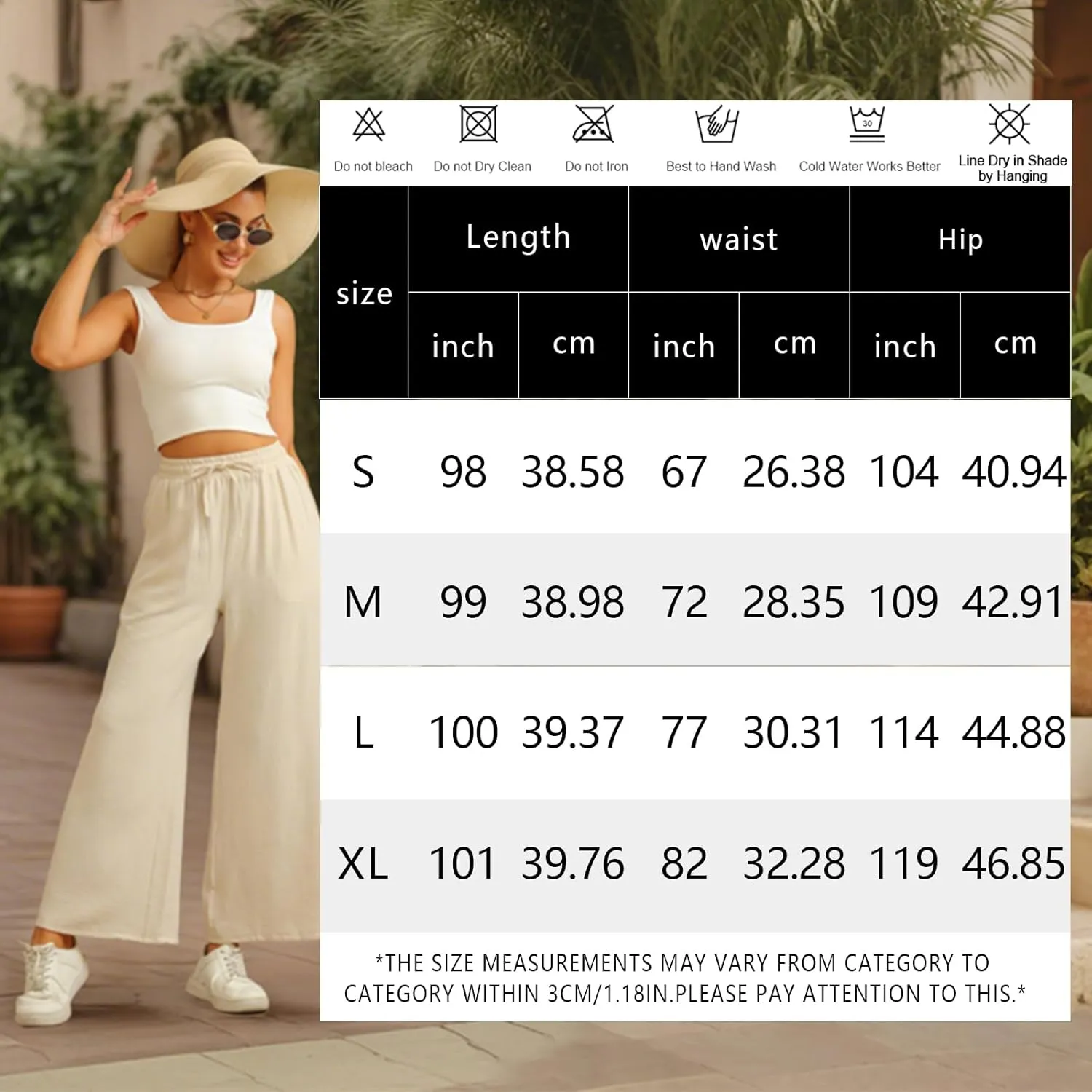 Women Wide Leg Pants Casual Drawstring Elastic High Waist Flowy Beach Palazzo Work Formal Pants with Pockets