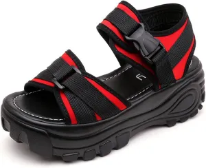 Women'S Adjustable Buckle Platform Non Slip Mom Sandals Fashion Round Open Toe Memory Foam Increase Height Chunky Sole Roman Sandals For Beach Walking Party