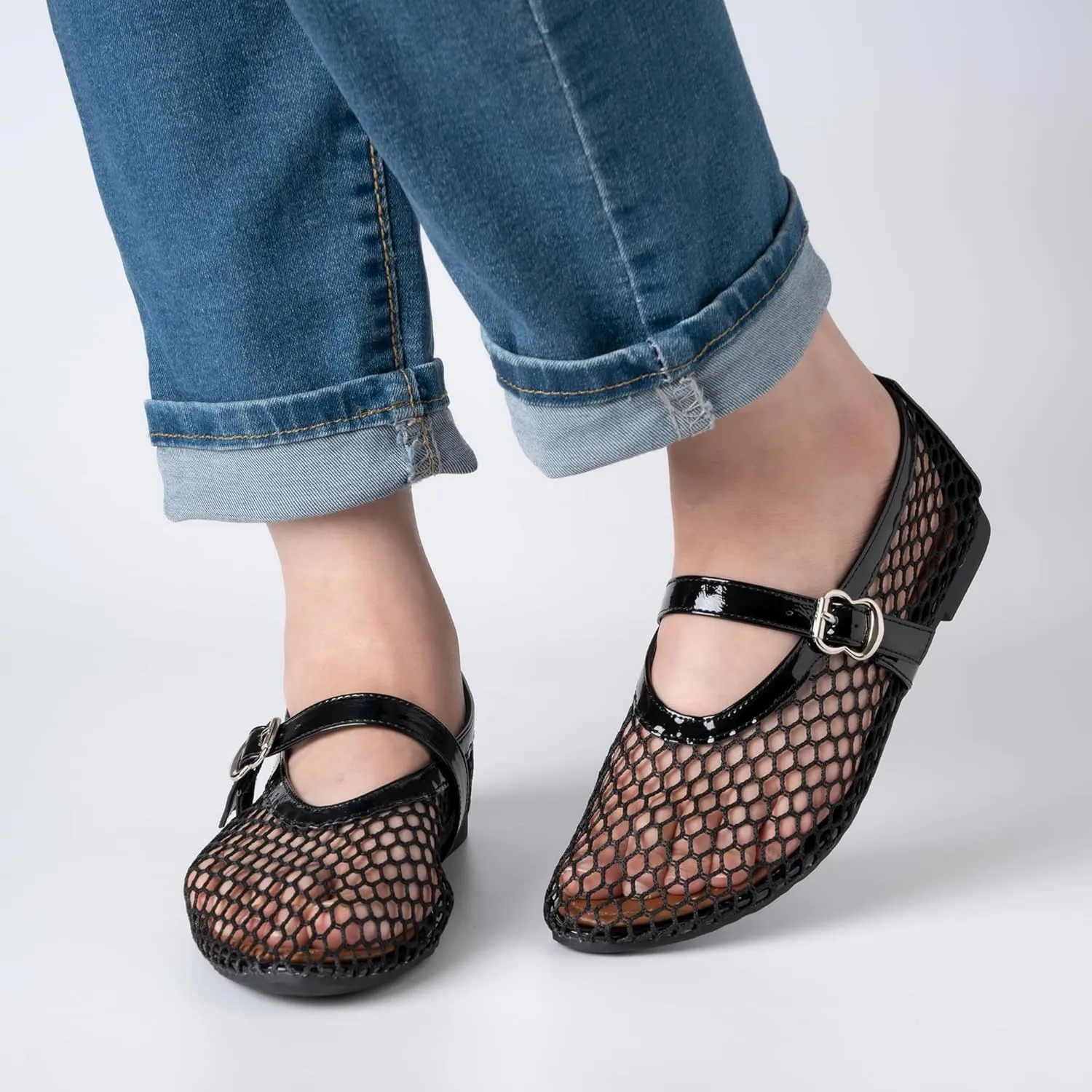 Women's Ballet Flats Shoes for Women Mesh Mary Jane Flats Fishnet Comfortable Dressy Netted Ballet Flats