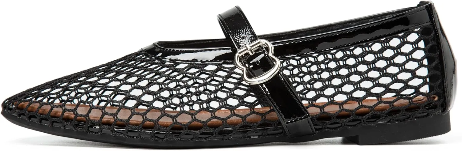 Women's Ballet Flats Shoes for Women Mesh Mary Jane Flats Fishnet Comfortable Dressy Netted Ballet Flats