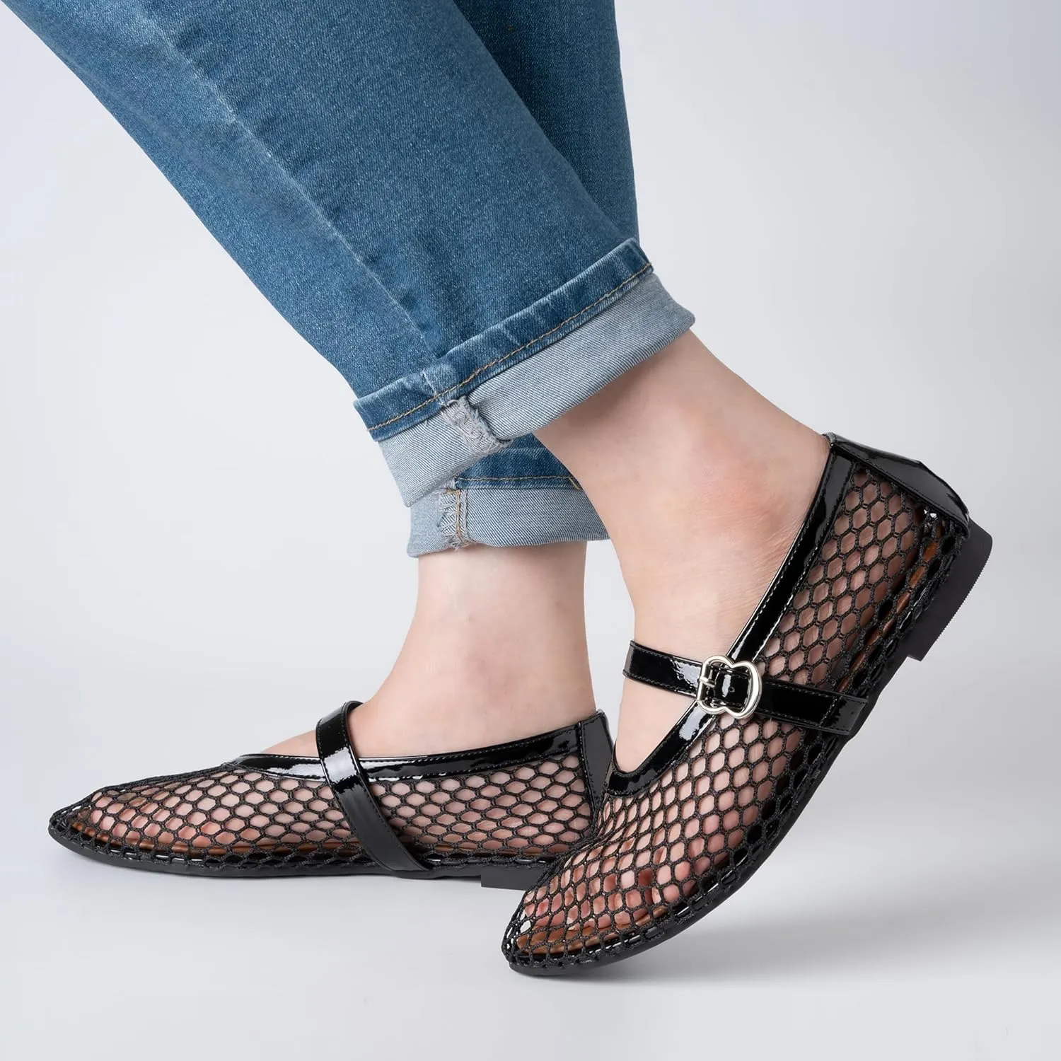 Women's Ballet Flats Shoes for Women Mesh Mary Jane Flats Fishnet Comfortable Dressy Netted Ballet Flats