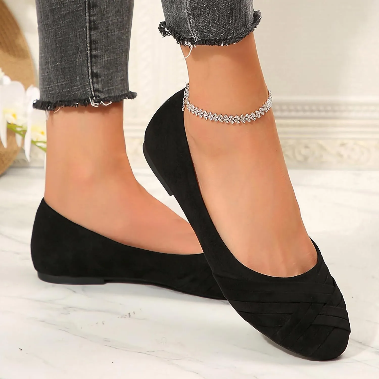 Women's Ballet Flats Shoes, Round Toe Comfort Light Weight Slip-On Dress Shoes