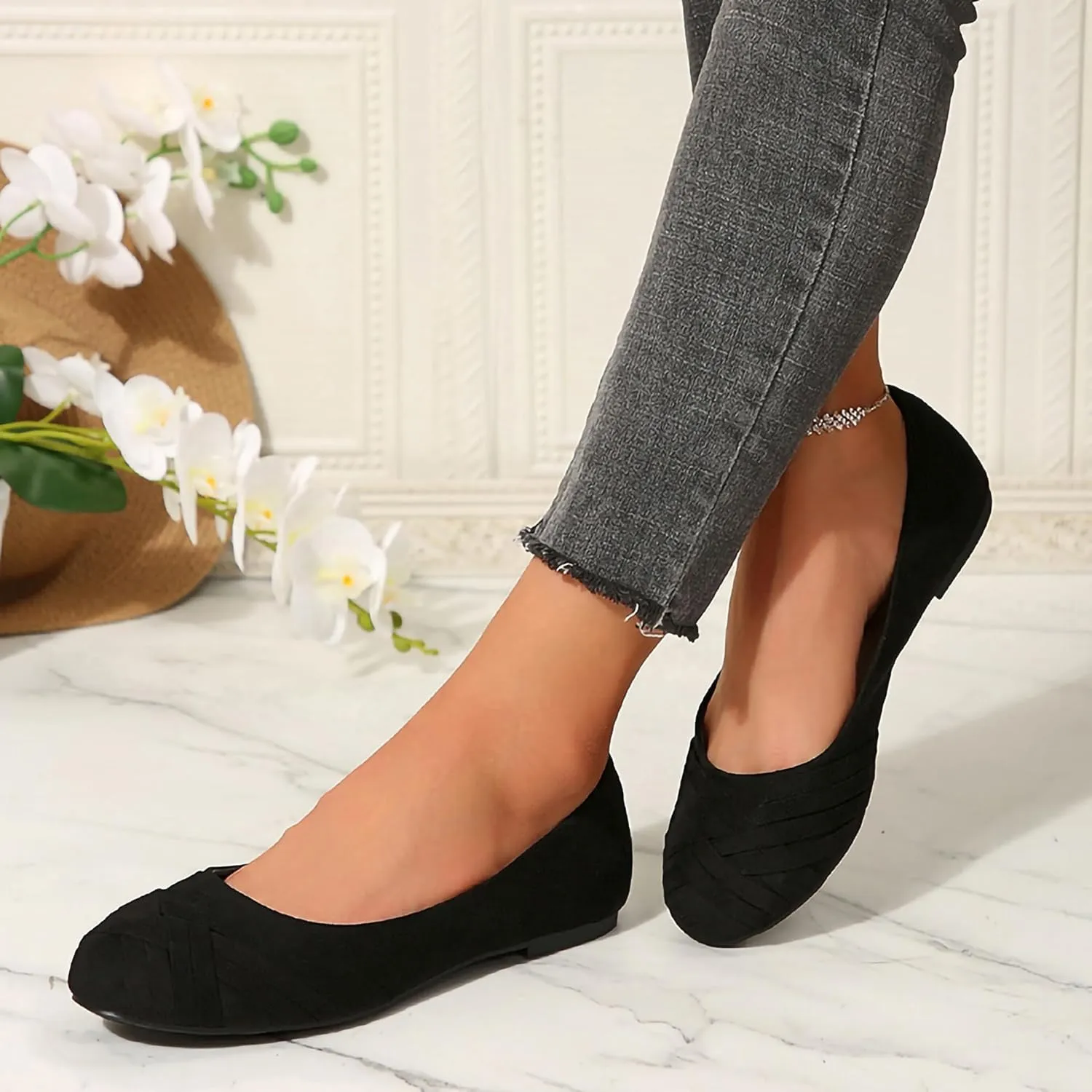 Women's Ballet Flats Shoes, Round Toe Comfort Light Weight Slip-On Dress Shoes